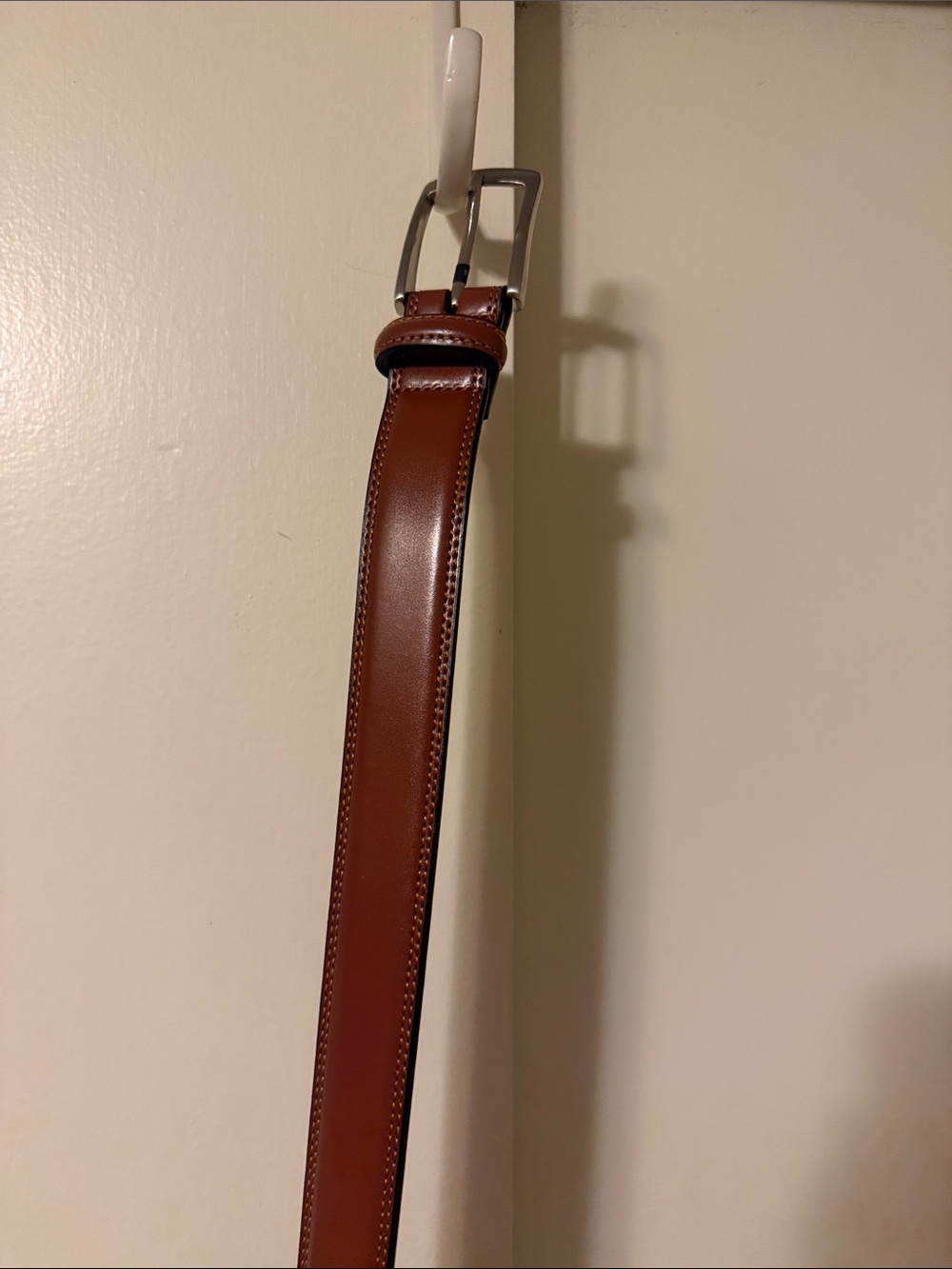 Men's Brown Leather Dress Belt - Classic Stitch Detailing